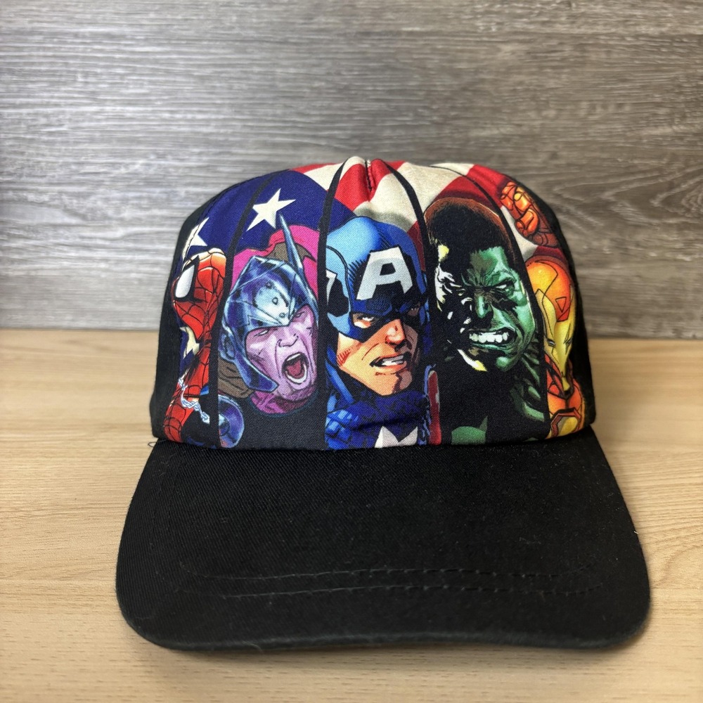 Marvel Avengers Hat Cap Strap Back Black Superhero Graphic Mens Comic Book